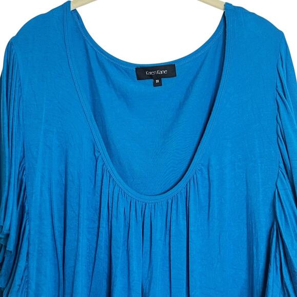 Karen Kane Womens Top 3X Teal Ruffle Flutter Sleeve Scoop Neck Rayon Spandex USA - Picture 3 of 8